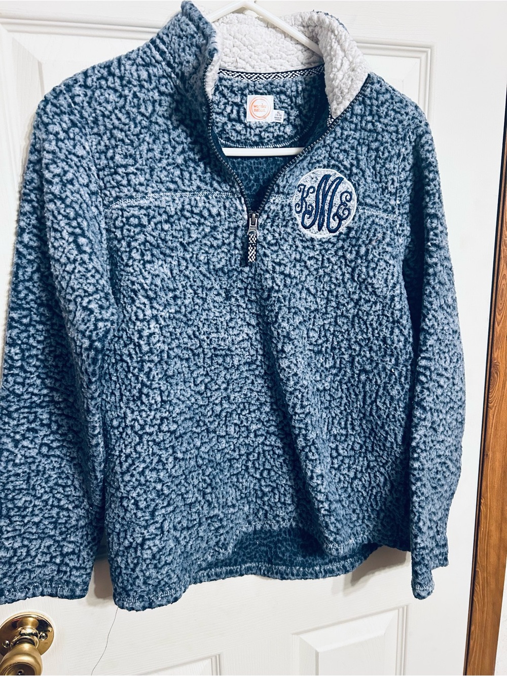 wonder nation Blue Sherpa Quarter-Zip Pullover with Monogram Patch